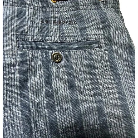 Lauren Ralph Lauren Capri Cropped Pants Size 8P Blue Denim Striped Leather Belt - Picture 9 of 9